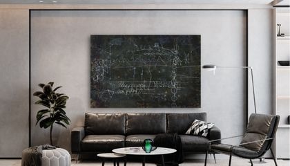 Hamburg Collection print — dark expressionist abstract shown framed in a living room